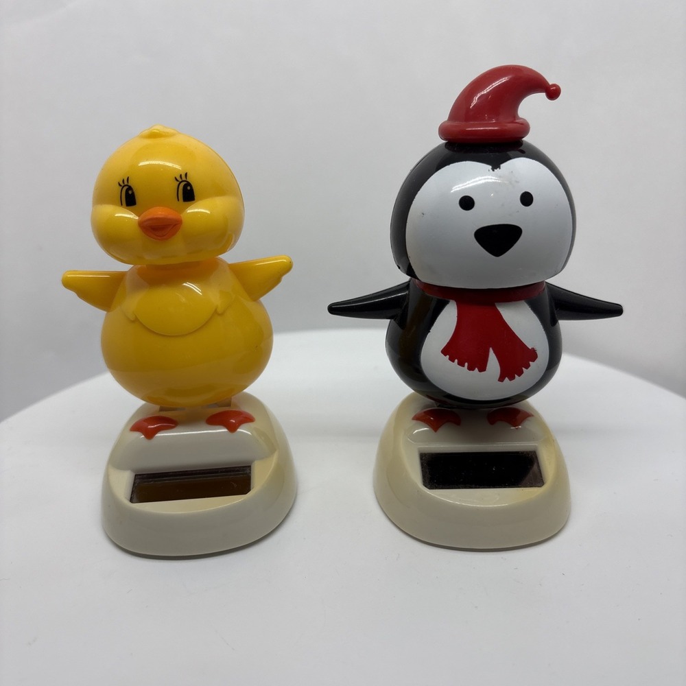 Vintage solar Powered Dancing Swinging Penguin & Chick Bobble Dancer Toys Lot 2